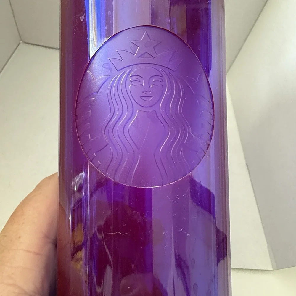STARBUCKS‎ 24oz 2021 PURPLE KALEIDOSCOPE ACRYLIC COLD CUP TUMBLER + STRAW